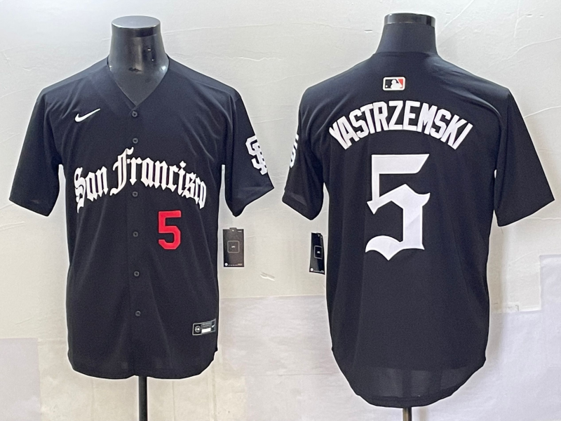Men 2025 San Francisco Giants 5 Yastrezemski Black Five generations Joint Name Nike MLB Jersey style 9